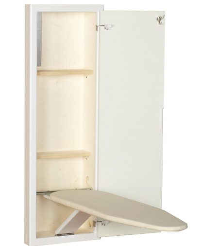 Household Essentials In-Wall Recessed Ironing Cabinet With Storage Shelves, White