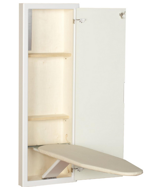 Household Essentials In-Wall Recessed Ironing Cabinet With Storage Shelves, White