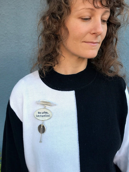 Statemeant2020 sterling silver, vintage snakebite kit, hand embroidered wool, canine vaccination tag