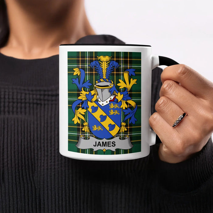 James Irish heritage mug with black handle and interior