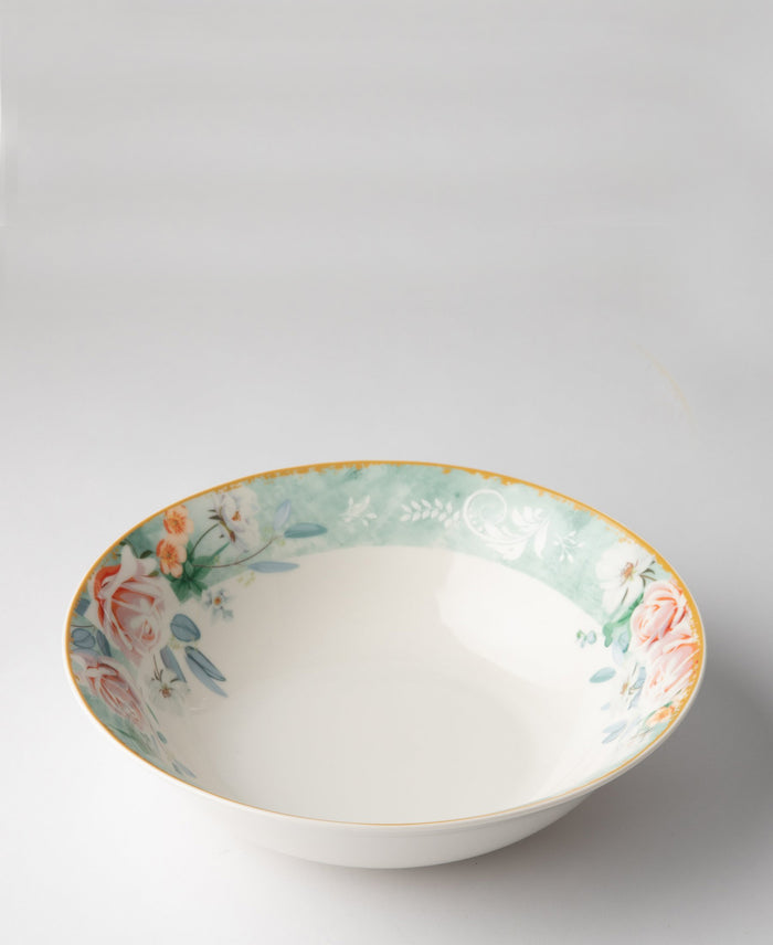 Jenna Clifford Green Floral 23.5cm Salad Bowl - White
