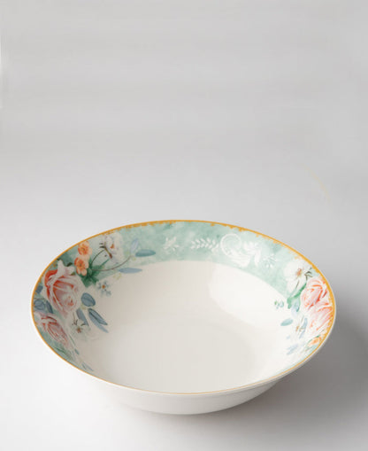 Jenna Clifford Green Floral 23.5cm Salad Bowl - White
