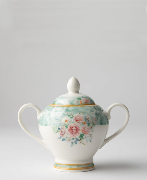 Jenna Clifford Green Floral Sugar Pot - White
