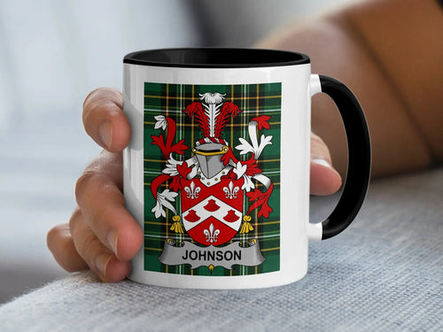 Johnson Irish family crest black accent mug