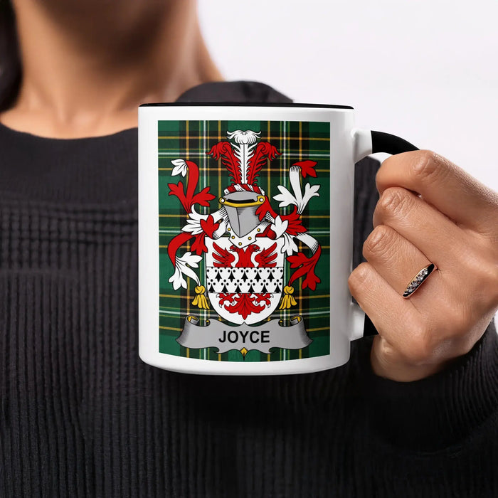 Joyce accent mug with black interior and Irish family crest design