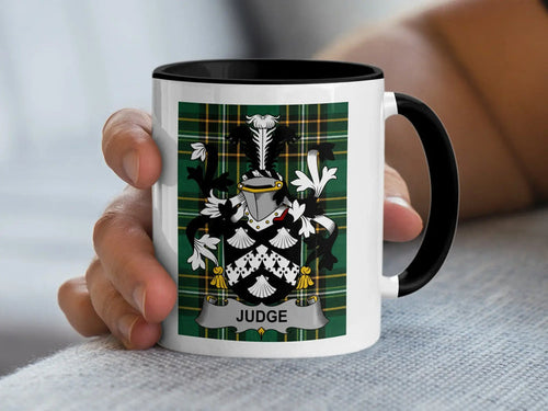 Judge Irish family crest black accent mug