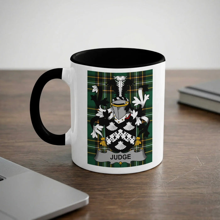Judge Irish heritage mug with black handle and family crest