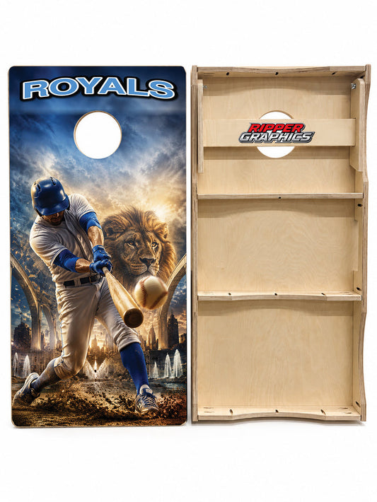 Kansas City Royals Baseball Inspired Cornhole Design