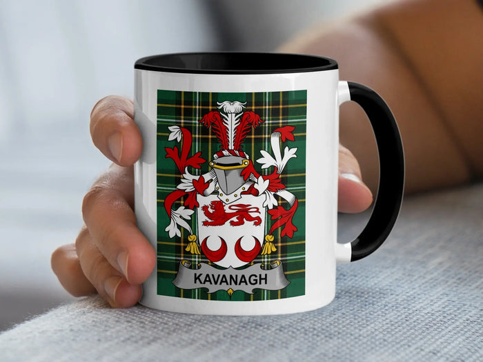 Kavanagh Irish family crest black accent mug