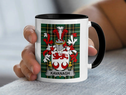 Kavanagh Irish family crest black accent mug