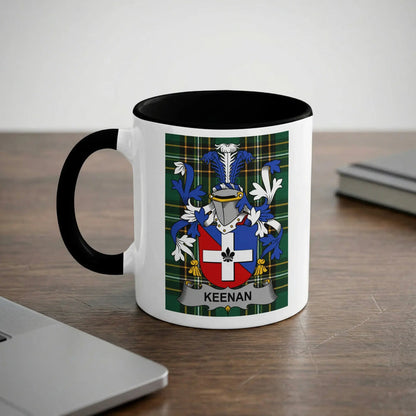 Keenan Irish heritage mug with black handle and family crest