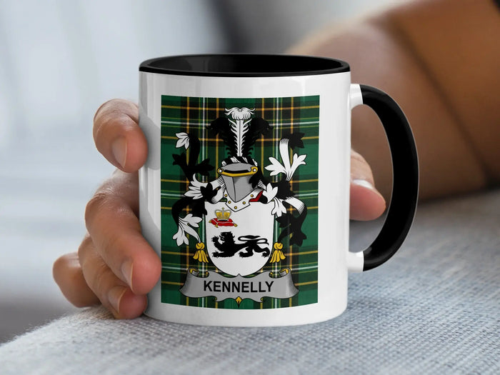 Kennelly Irish family crest black accent mug