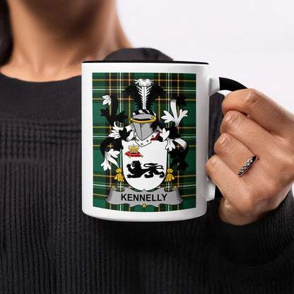 Kennelly Irish heritage mug with black handle and interior