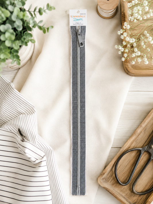 Kimberbell Black & White Stripe Zipper 16" 2 Pack