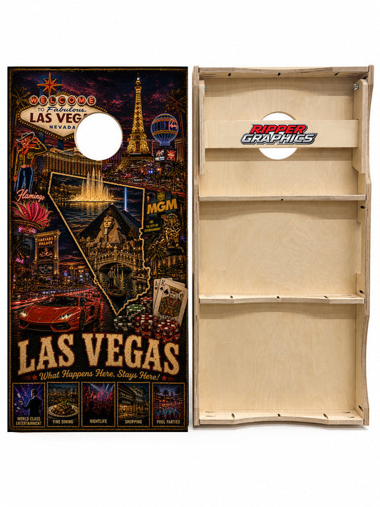 Las Vegas What Happens Here Stays Here Cornhole Design