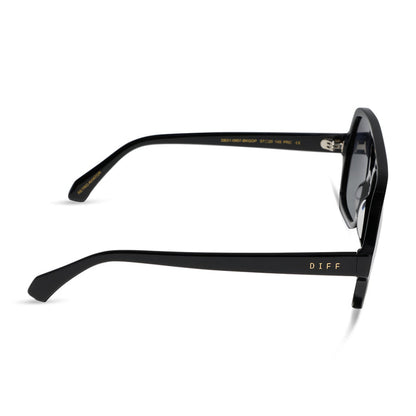 diff eyewear featuring the layton navigator sunglasses with a black acetate frame and grey gradient polarized lenses side view