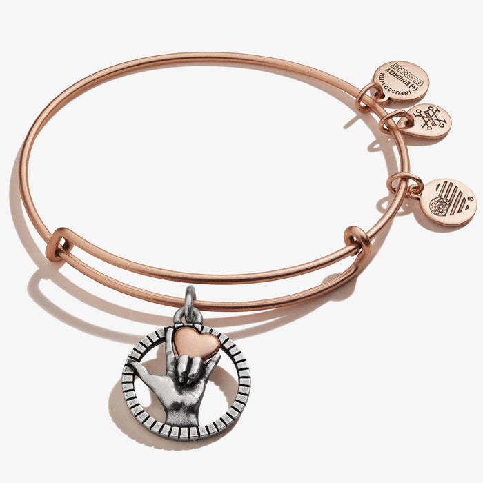 Love Sign Language Charm Bangle, Rafaelian Rose Gold, Alex and Ani