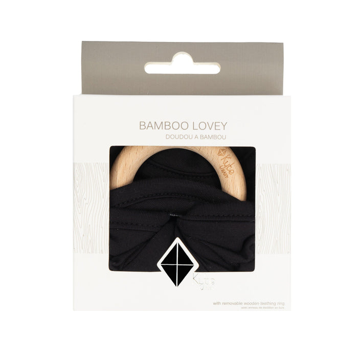 Lovey Midnight with Removable Wooden Teething Ring in packaging