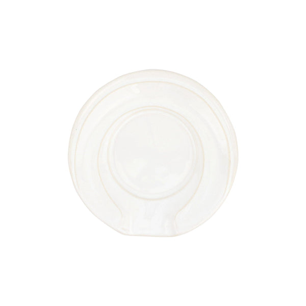 Vietri Luna Spoon Rest in white ceramic, with a curved design ideal for holding spoons during cooking.