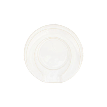 Vietri Luna Spoon Rest in white ceramic, with a curved design ideal for holding spoons during cooking.