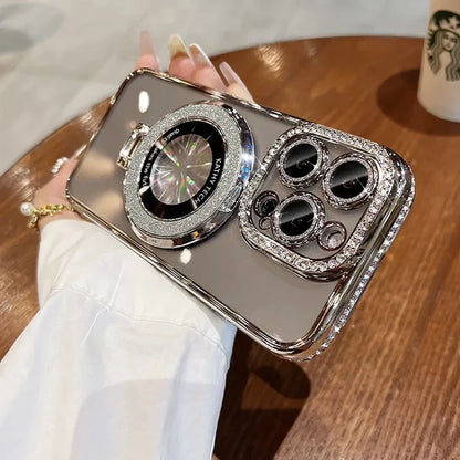 Rhinestone-studded phone case.