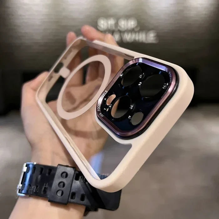 Clear phone case with camera lens protection.