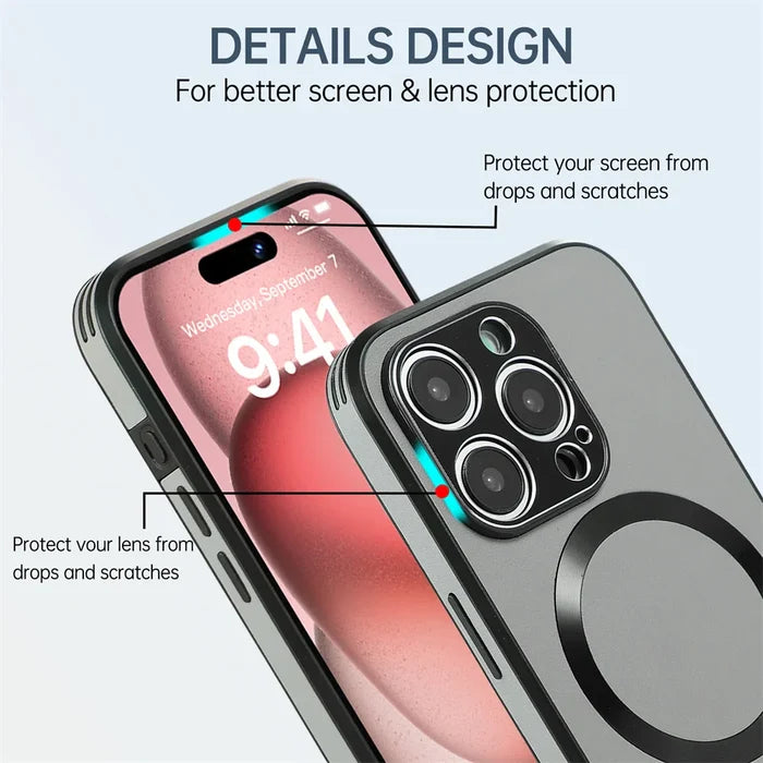 IPhone in protective case.