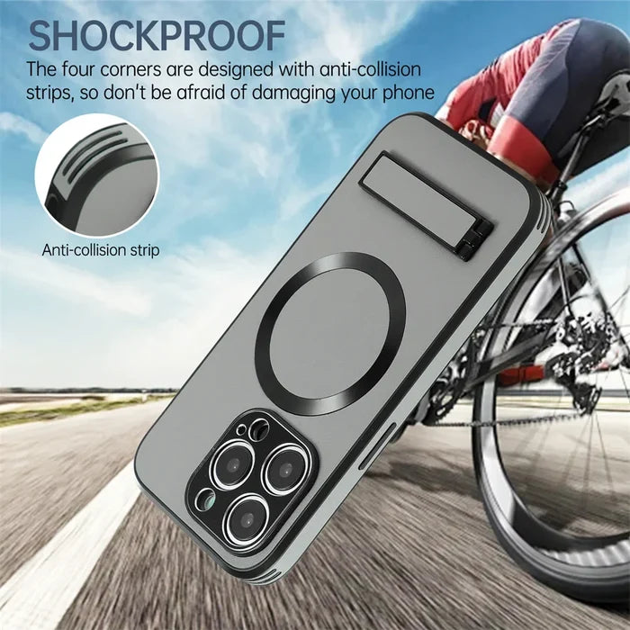 Gray phone case with magnetic ring.