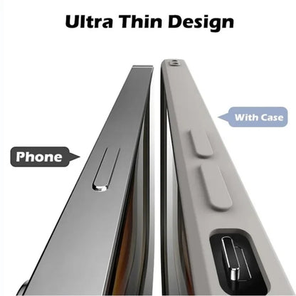 Ultra-thin smartphone shown with and without a protective case.