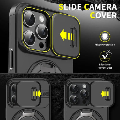 Black phone case with sliding camera cover.