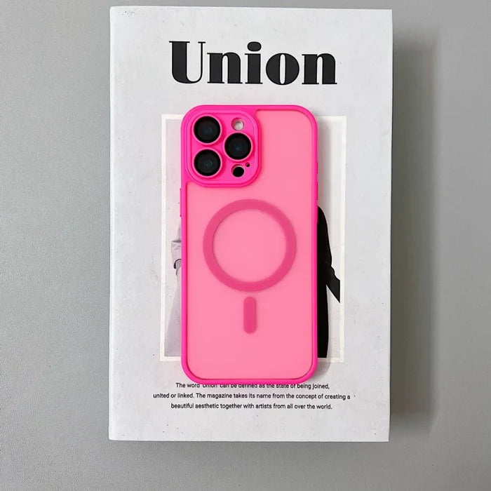 Pink iPhone case with MagSafe.