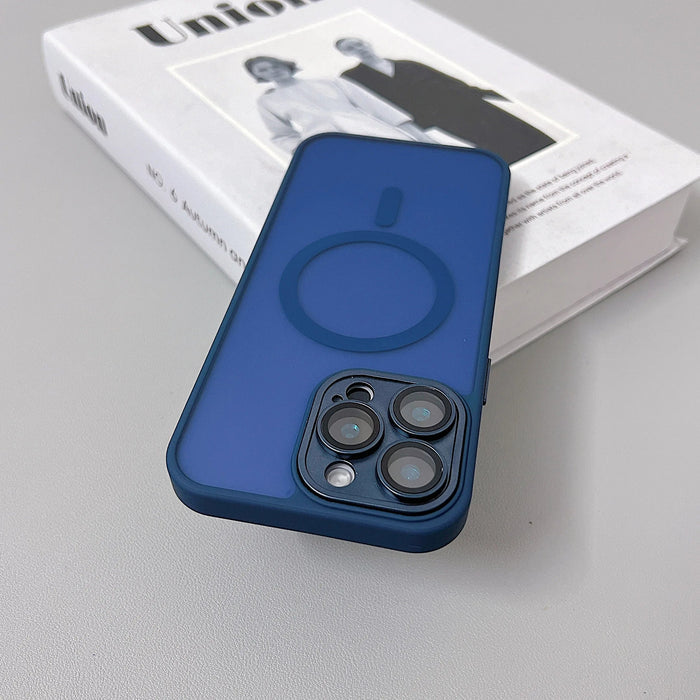 Blue phone case with camera lens protectors.