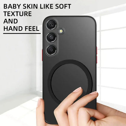 a hand holding a phone case with the back of a black phone