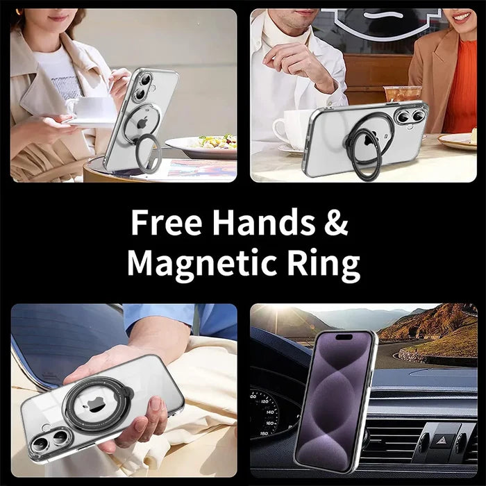 Clear phone case with magnetic ring.