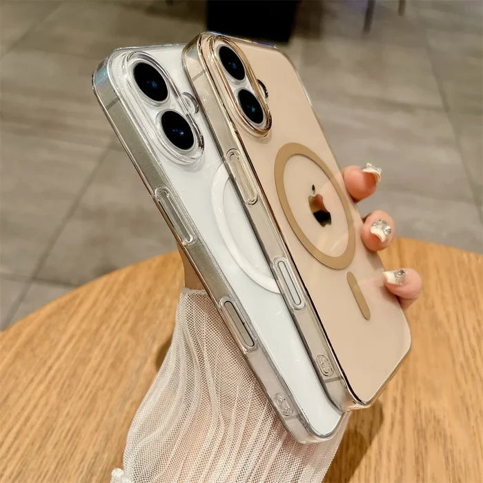 Two iPhones in clear cases.