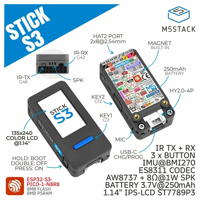 M5StickS3 ESP32S3 Mini IoT Dev Kit - m5stack-store