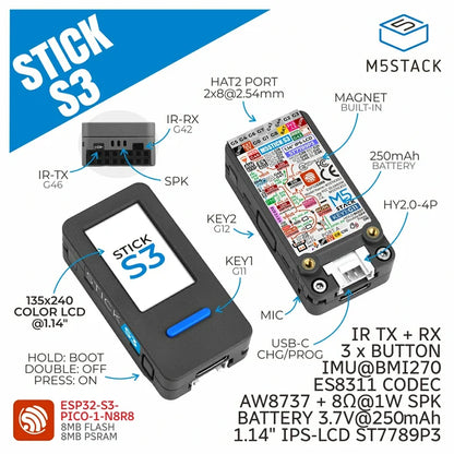 M5StickS3 ESP32S3 Mini IoT Dev Kit - m5stack-store