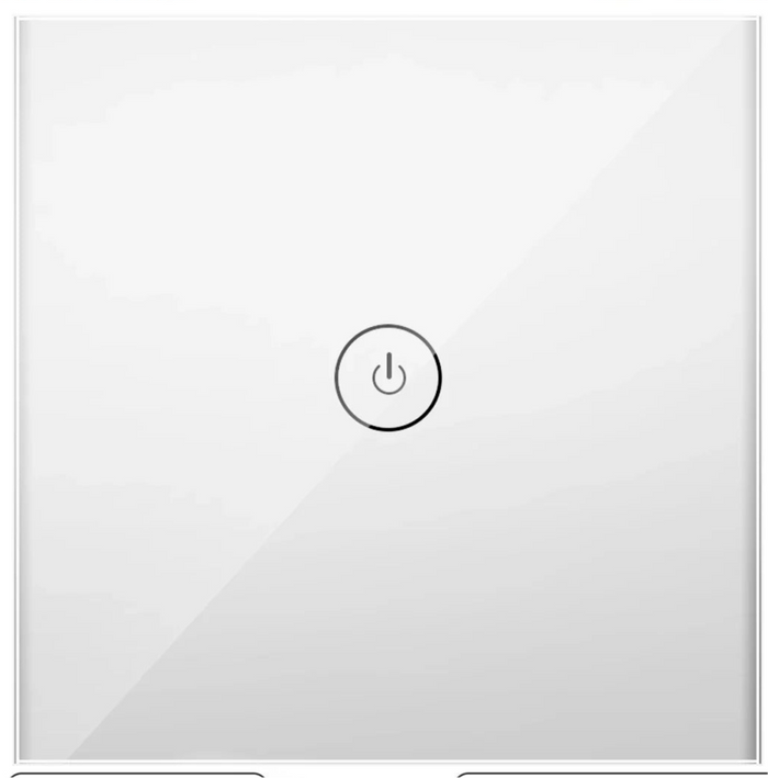Modern touch-sensitive light switch with a power icon.