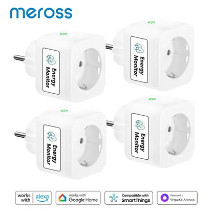 four different types of smart plugs with different logos