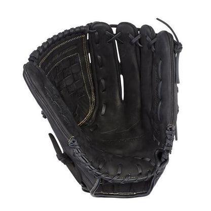 A Mizuno MVP Prime 13" Fastpitch Glove (GMVP1300PF3, 312712) by Mizuno, made of Bio Soft Leather with visible stitching and laces, is displayed open palm up, ready to catch.