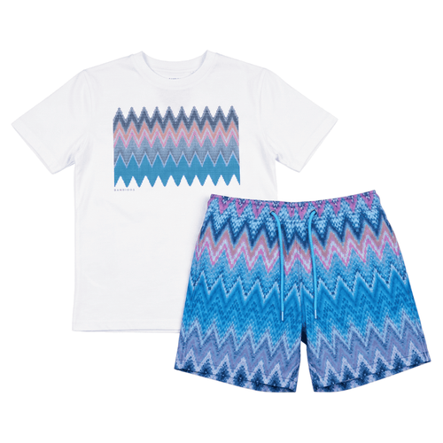 Moda Bandidos Junior's 2 Piece Co Ord Set White/Blue T-Shirt & Shorts