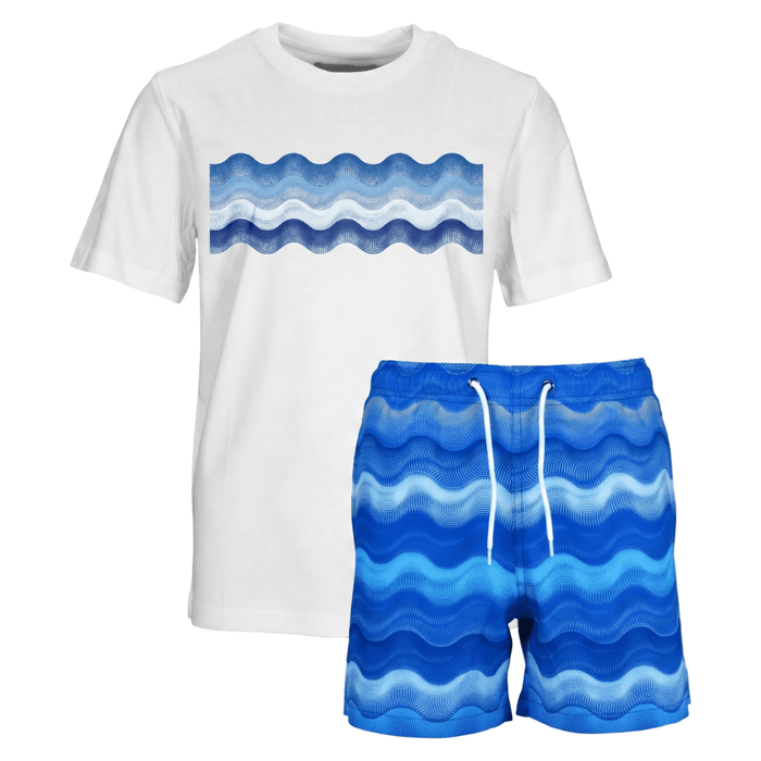 Moda Bandidos Junior's 2-Piece Co-Ord Set – White/Blue/Light Blue   (T-Shirt & Shorts)
