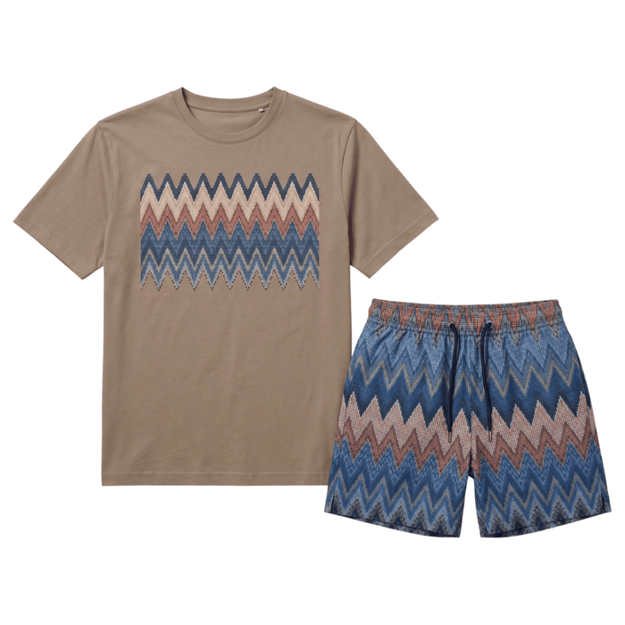 Moda Bandidos Men's 2 Piece Co Ord Set Brown/Navy T-Shirt & Shorts