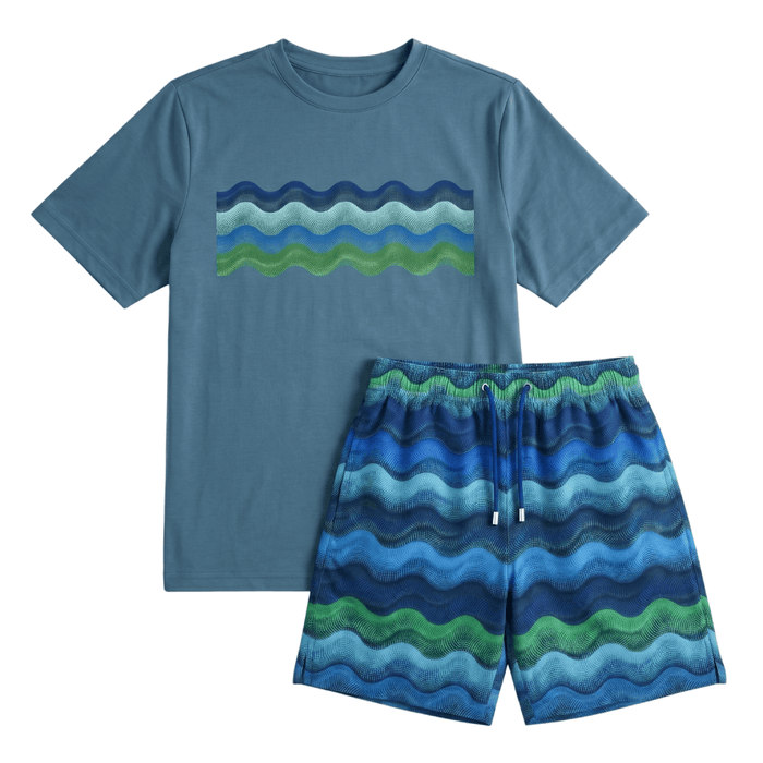 Moda Bandidos Men's 2-Piece Co-Ord Set – Deep Teal/Blue/Green   (T-Shirt & Shorts)
