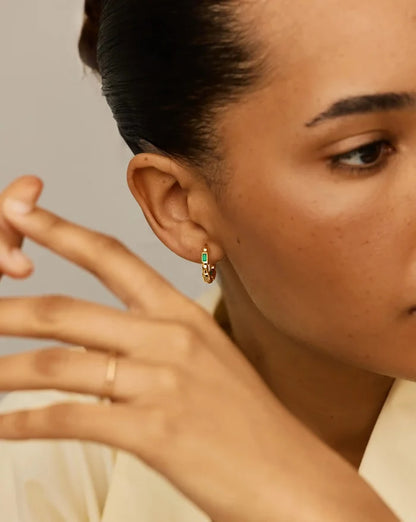 Molten Gemstone Baguette Small Hoop Earrings | 18ct Gold Plated/Blue and Green Onyx Earrings Missoma