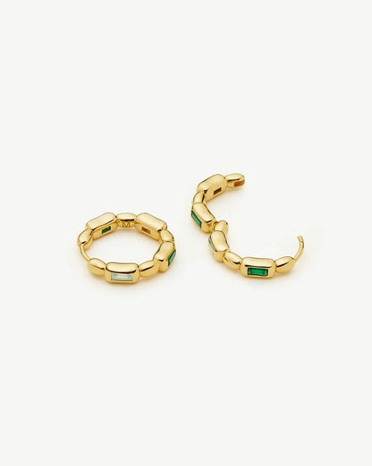 Molten Gemstone Baguette Small Hoop Earrings | 18ct Gold Plated/Blue and Green Onyx Earrings Missoma
