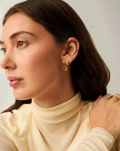 Molten Heart Charm Hoop Earrings | 18ct Gold Vermeil Earrings Missoma