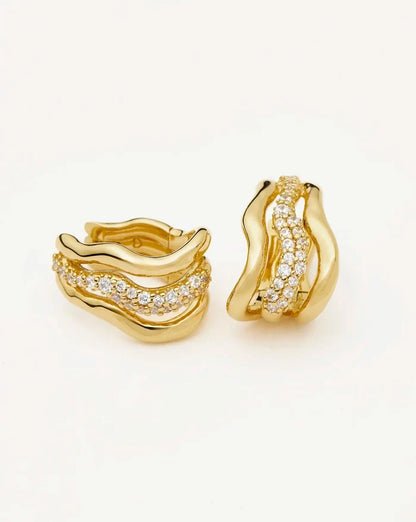 Molten Snow Triple Small Hoop Earrings | 18ct Gold Plated/Cubic Zirconia Earrings Missoma
