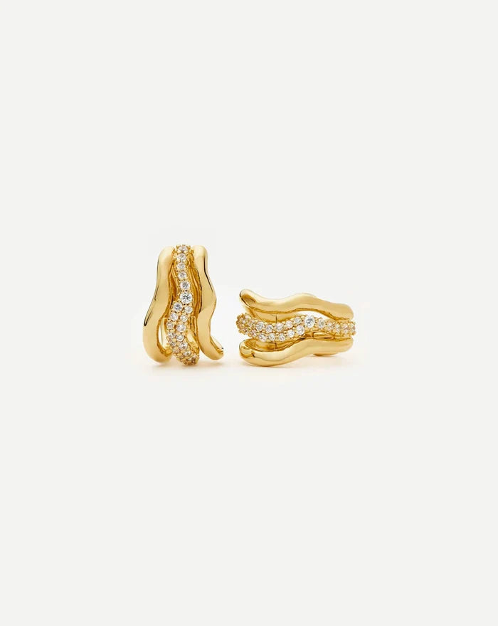 Molten Snow Triple Small Hoop Earrings | 18ct Gold Plated/Cubic Zirconia Earrings Missoma
