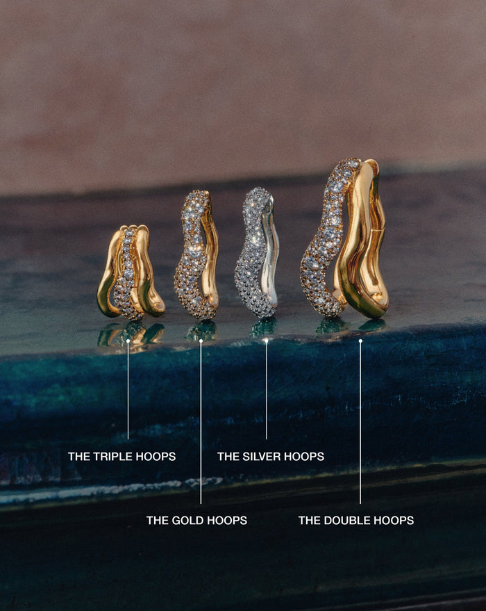 Molten Snow Triple Small Hoop Earrings | 18ct Gold Plated/Cubic Zirconia Earrings Missoma